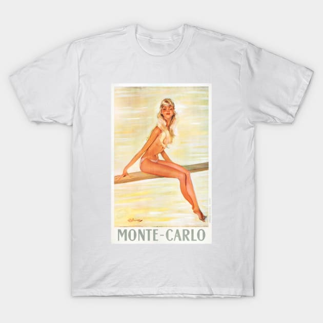 Vintage Travel Poster Monte Carlo Blonde Girl T-Shirt by vintagetreasure